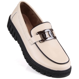 Damelædersko på platform med kæde, beige Filippo DP4728
