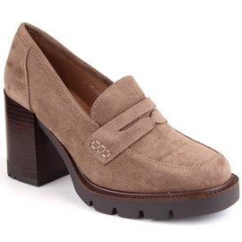 Damesko i ruskind på høj hæl og platform, beige Vinceza 58105