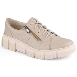 Komfortable damelædersko på ecru platformen Helios 413.10 beige