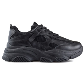 Sorte damesneakers med tyk sål