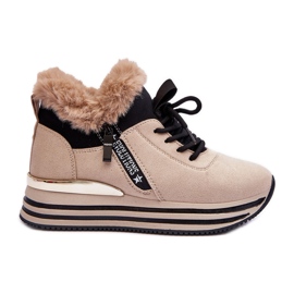Beige Jamarie Platform Sportssko Med Pels