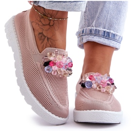 Slip-on sneakers til kvinder med dekoration, Pink lyserød