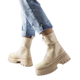 Beige massive ankelstøvler med Bergamo lynlås
