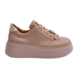 Læder sportssko på platformen Maciejka 06191-04 Beige