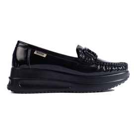 Kvinders sorte patent loafers med Shelovet spænde