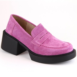 Læder ruskindssko dame højhælede loafers fuchsia Filippo DP4685 lyserød