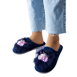 Marineblå varme hjemmesko med Moly blomster