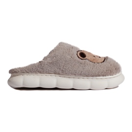 Mørke beige pels hjemmesko med en Shelovet bamse