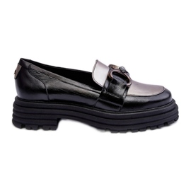 Laura Messi Dame læder loafers med flade hæle, sort Elkiza