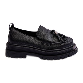 PS1 Læder loafers med platform og flad hæl, Black Jorne sort