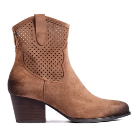 Gennembrudte beige cowboystøvler med høj hæl fra Vinceza