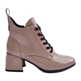 Lav Patent Snøret Ankelstøvler S.Barski MR870-66 Mørk Beige
