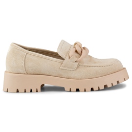Dame loafers i beige ruskind med kæde