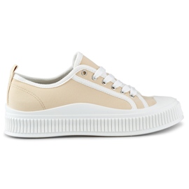 Beige damesneakers med hvid sål