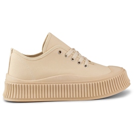 Beige damesneakers med tyk sål