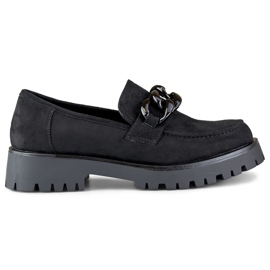 Dame loafers i sort ruskind med kæde