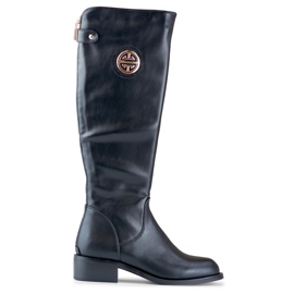 Dameankelstøvler med guldlynlås sort