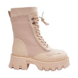 PS1 Beige læder kvinders Chunky Worker ankelstøvler Seloma
