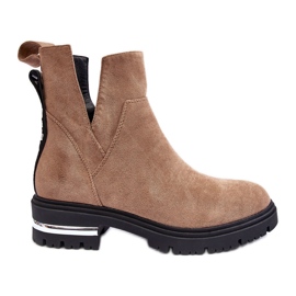 PS1 Flade ruskindstøvler med udskæringer, Beige Lamedella