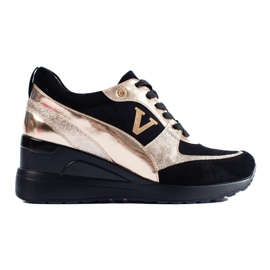 W. Potocki Sort og guld Potocki sneakers med kile med snøre gylden