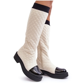 PS1 Beige Amalfri Quiltede Over-the-Knee Flade Støvler