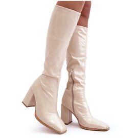 PS1 Patent over-the-knee højhælede støvler, Beige Mlokva