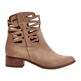 Lewski Shoes Gennembrudte læderstøvler til kvinder Beige Lewski 3329