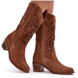 Lewski Shoes Ruskind gennembrudte cowboystøvler Brown Lewski 3320 brun