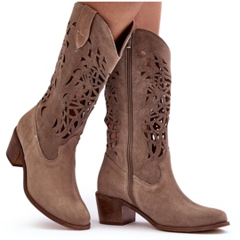 Lewski Shoes Ruskind gennembrudte cowboystøvler Dark Beige Lewski 3320