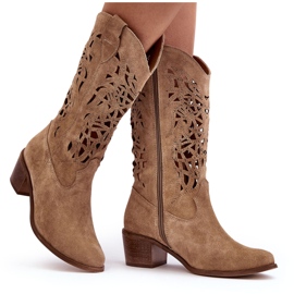 Lewski Shoes Ruskind gennembrudte cowboystøvler Beige Lewski 3320