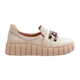 Lewski Shoes Dame lædersko på en platform med dekoration, Beige Lewski 3398