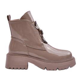 Patent damestøvler med dekoration Beige S.Barski MR870-53