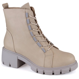 Isolerede damestøvler med snøre og lynlås, beige Jezzi RMR2038-39