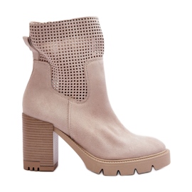 Lewski Shoes Ruskind gennembrudte damestøvler på høj hæl Lys beige Lewski 3386