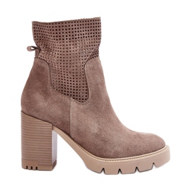 Lewski Shoes Ruskind gennembrudte damestøvler på høj hæl, Beige Lewski 3386