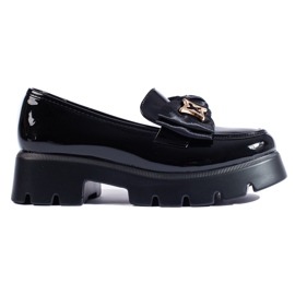 Sorte patent loafers med en Shelovet sløjfe
