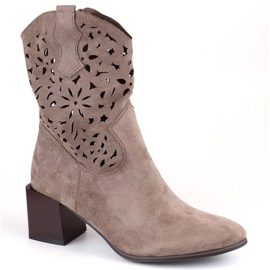 Jezzi W JEZ417B gennembrudte cowboystøvler, beige