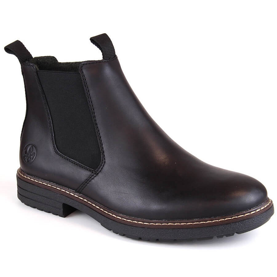 Læder komfortable Chelsea-støvler til mænd, isoleret sort, Rieker 33180-00  - KeeShoes