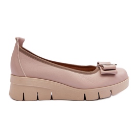 Lewski Shoes Læderballerinaer på platform med dekoration, Beige Lewski 3384