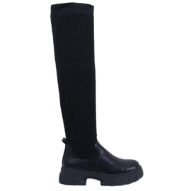 Teasly Black over-the-knee støvler med en fleksibel overdel sort