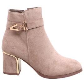 Elegante Khalia Khaki højhælede ankelstøvler beige