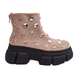 S.Barski Ruskindsisolerede støvler med krystaller D&amp;A MR870-83 Beige