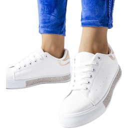 Hvide og beige sneakers med Dina rhinestones