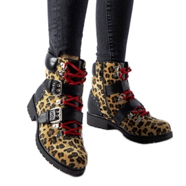 Sorte og beige ankelstøvler med leopardprint fra Baltimore