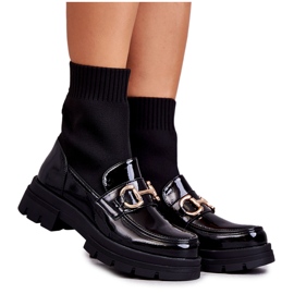 Dame ankelstøvler med dekoration og slip-on sok, sort