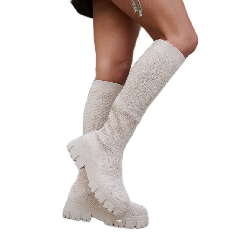 Ausonia beige lange sokkestøvler