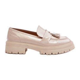 Patent Loafer Sko med Frynser, Lys Beige Velenase