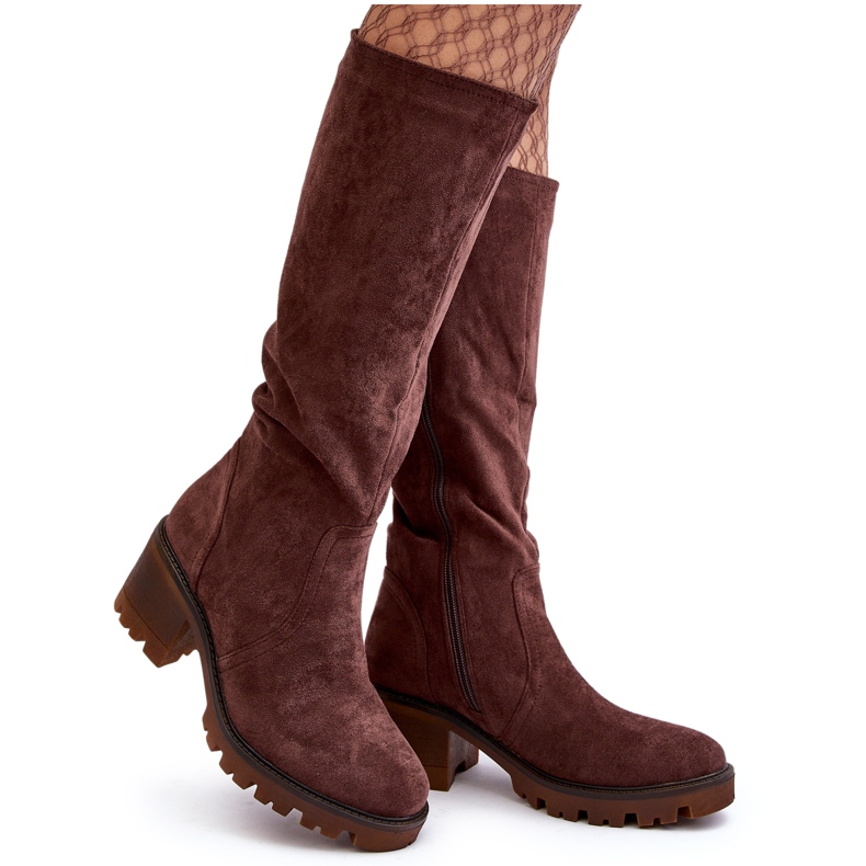 WS1 Dame-over-knæ-støvler med lav hæl, mørkebrun Beveta