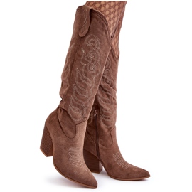 WS1 Cowboystøvler til kvinder med høje hæle, mørk beige Tomani