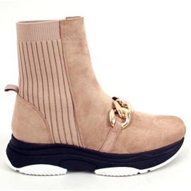 Sock ankelstøvler med Simma LT.KHAKI kæde beige